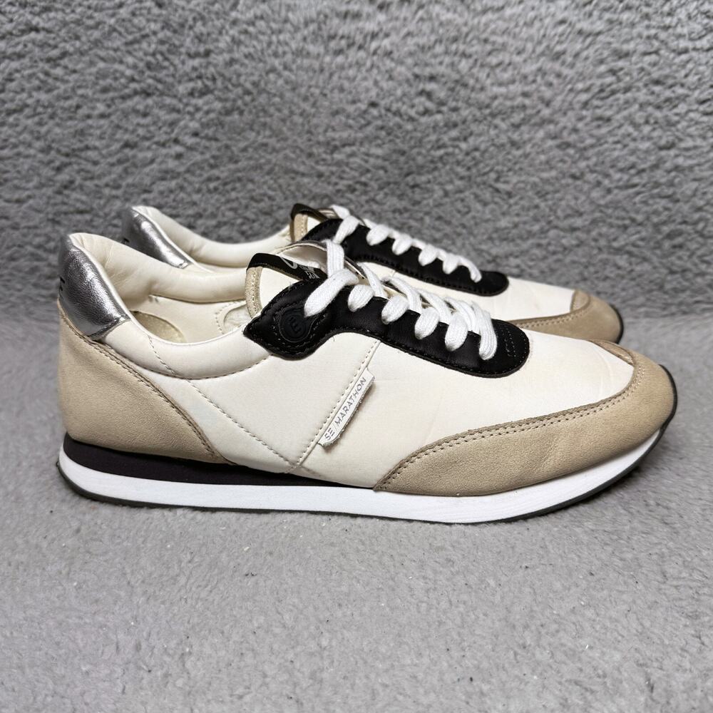 Sam Edelman White, Beige & Black Leather Sneakers